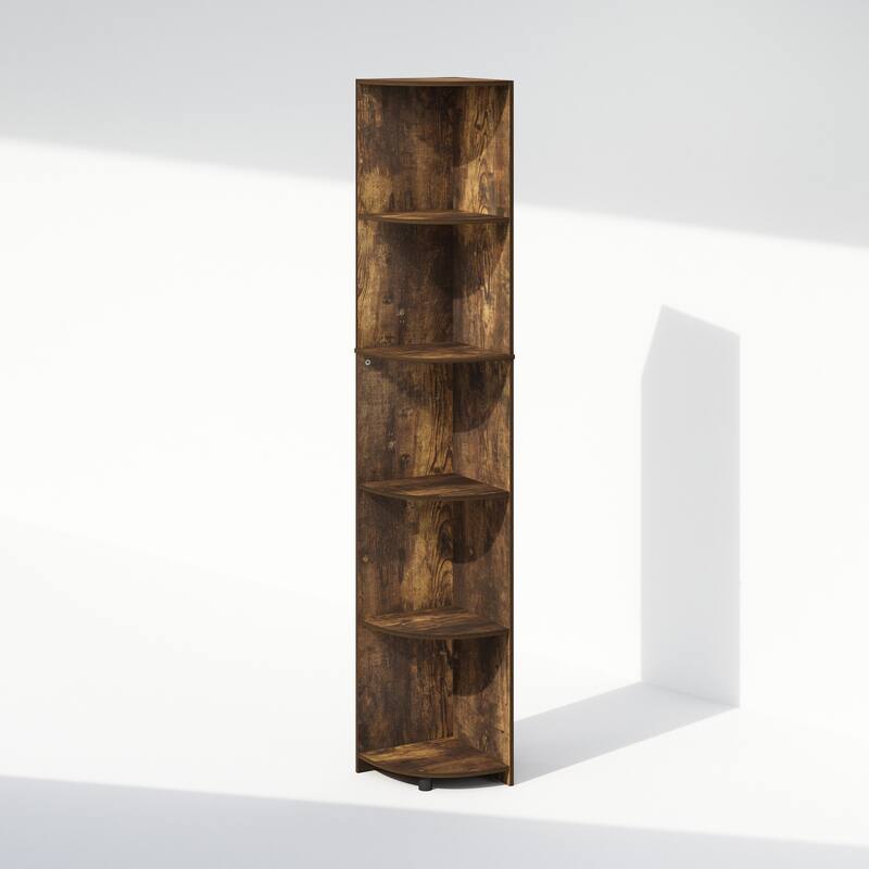 Furinno Basic 5-Tier Corner Multipurpose Standing Shelf, Amber Pine - Amber Pine
