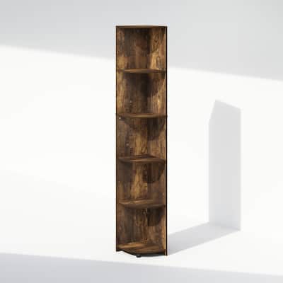 Furinno Basic 5-Tier Corner Multipurpose Standing Shelf, Amber Pine