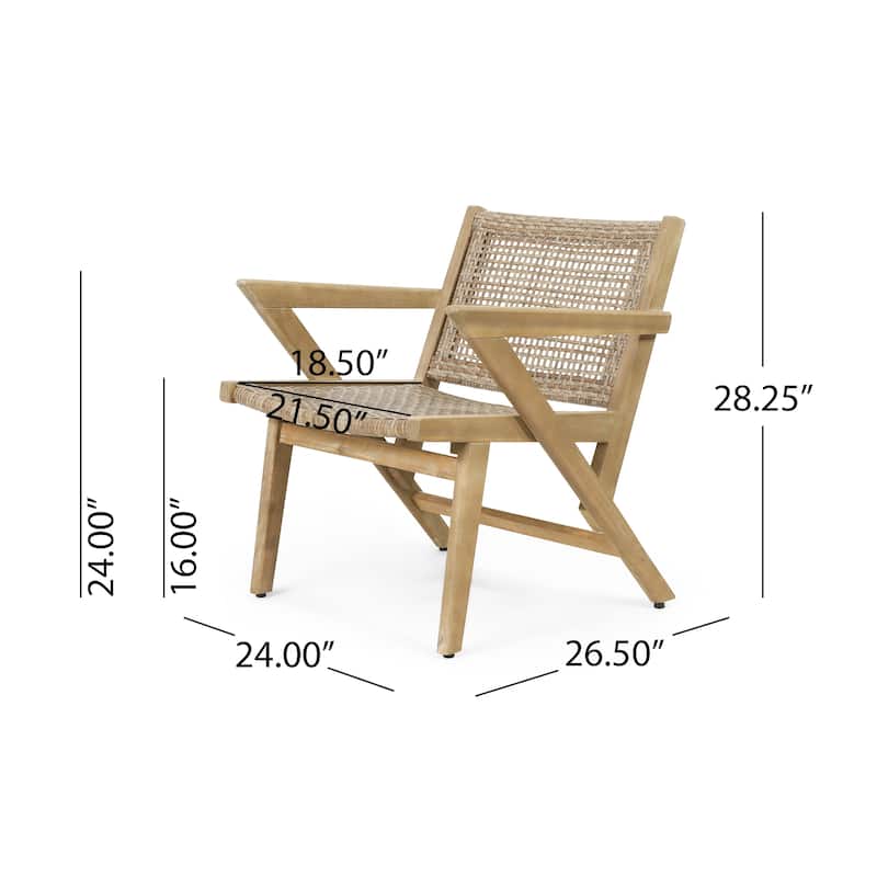Roomfitters Mid-Century Woven Lounge Chairs with Angled Wood Frame, Patio Seating Set of 2, Natural Beige