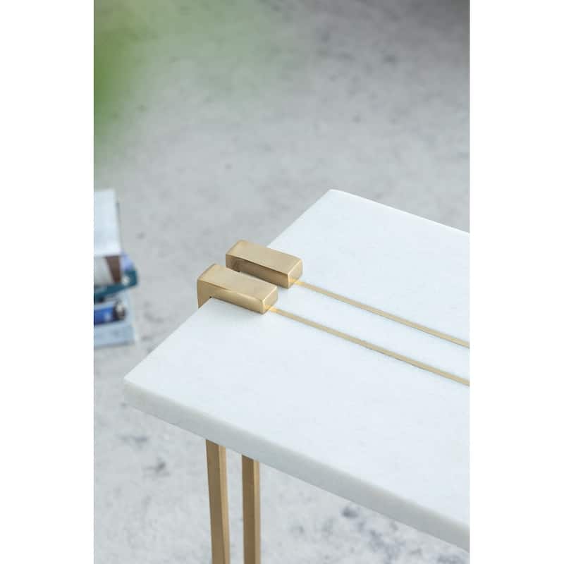 12.5x12x22" Aluminum And Marble C-Shaped Side Table - Gold
