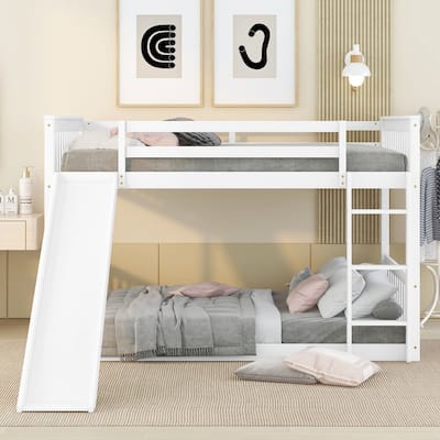 Full over Full Low Bunk Bed with Slide and Ladder