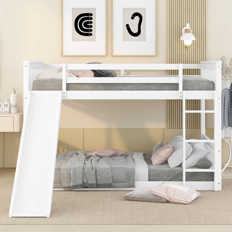 Full over Full Low Bunk Bed with Slide and Ladder
