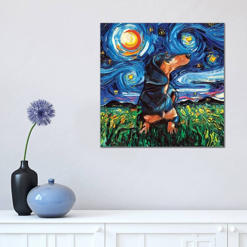 iCanvas "Black And Tan Dachshund Night" by Aja Trier Canvas Print - 18x18x1.5