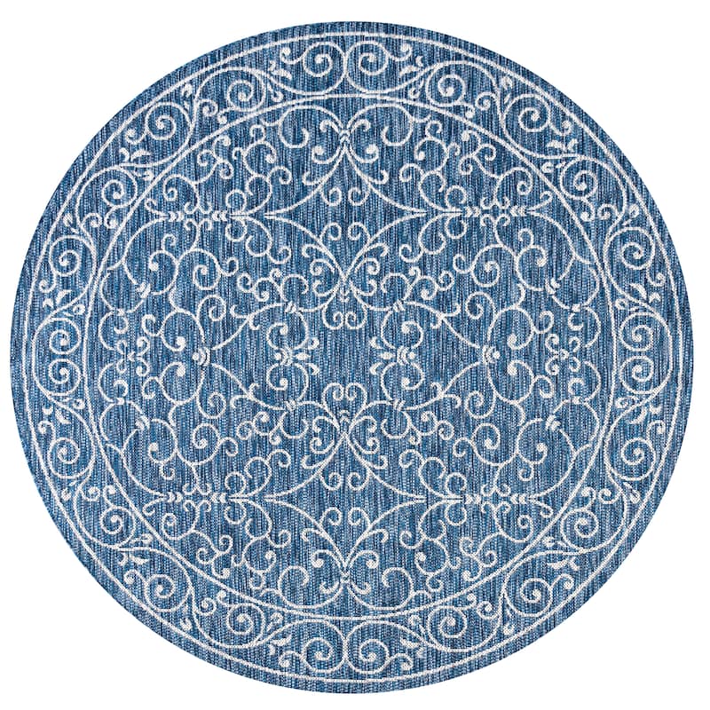 JONATHAN Y Filigree Textured Weave Indoor/Outdoor Area Rug - 5' Round - Navy/Gray