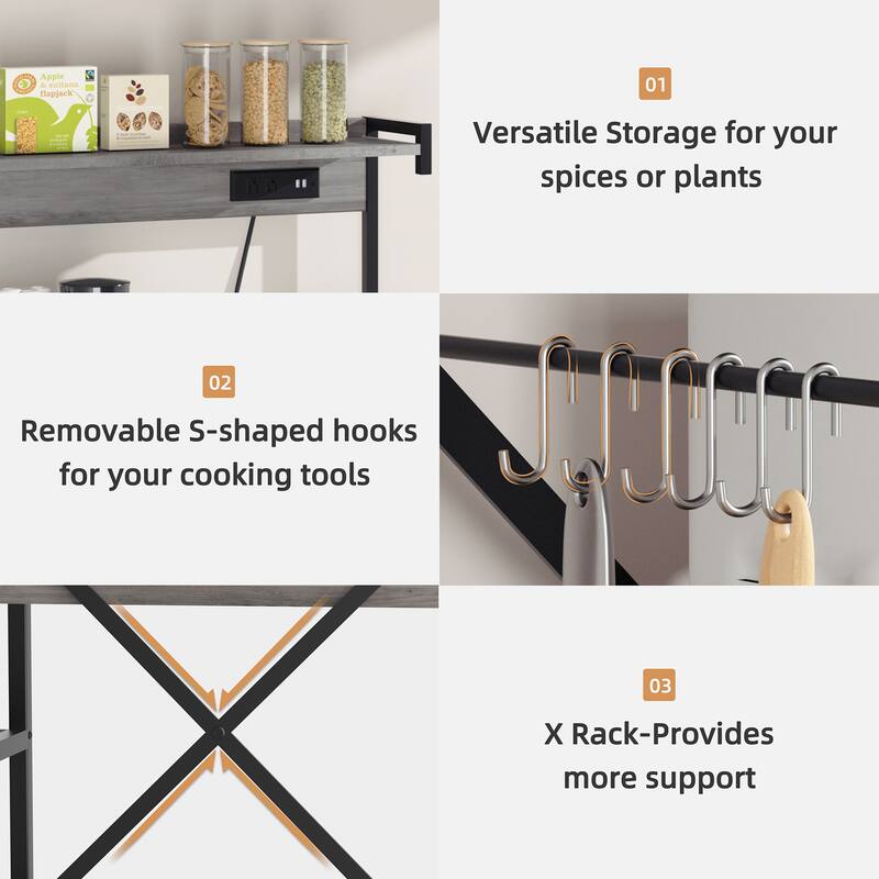 Kitchen Baker's Rack with Power Outlet & USB Ports, Storage Shelf