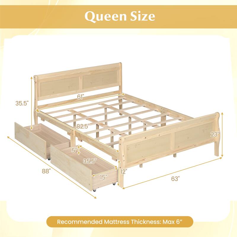 Costway Twin Size Bed Frame with 2 Storage Drawers Wood Platform Bed