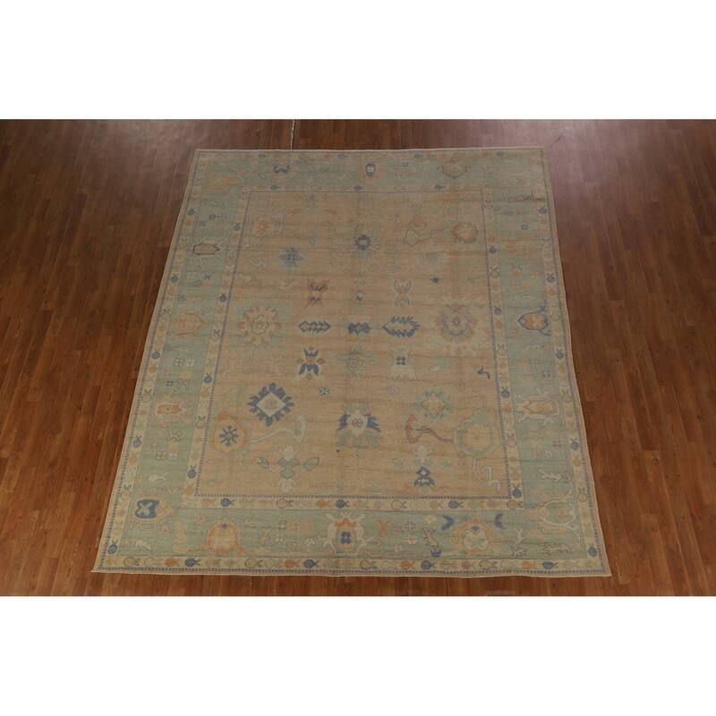 Hand Knotted Oriental 100% Wool Carpet Transitional All-Over Peach Oushak Area Rug - 10' 0'' X 8' 4''