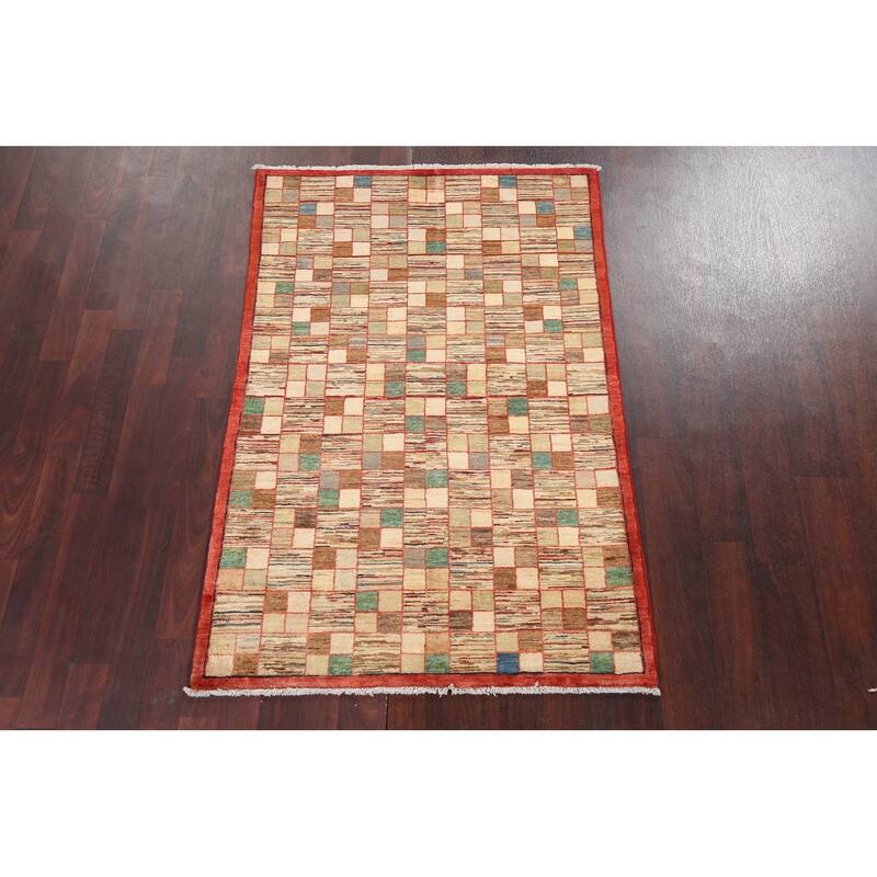 Geometric Gabbeh Kashkoli Oriental Wool Area Rug Hand-knotted Carpet - 3'3" x 4'11"