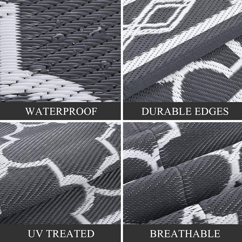 Outdoor Rug Waterproof Reversible Rug Outside Plastic Carpet, Stain & UV Resistant Portable RV Rug