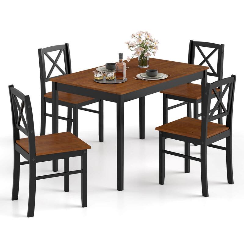 Costway 5 Piece Dining Table Set for 4 People with Rubber Wood Legs,