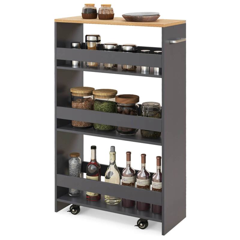 Costway 4-Tier Rolling Storage Cart 8" Slim Kitchen Cart on Wheels - Grey