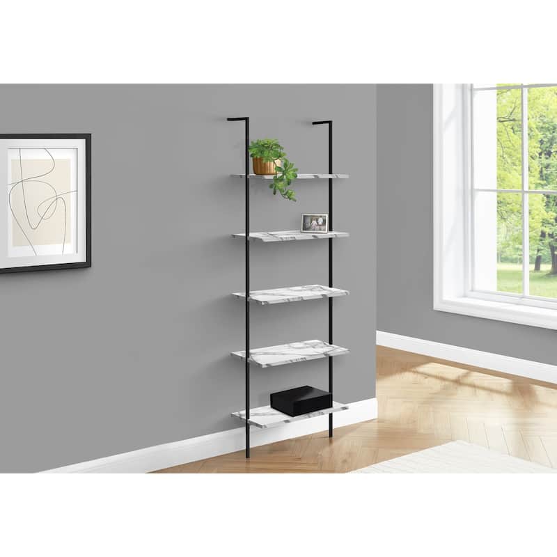 Bookshelf, Bookcase, Etagere, Ladder, 5 Tier, 72"h, Office, Bedroom, Laminate, Metal, Contemporary, Modern