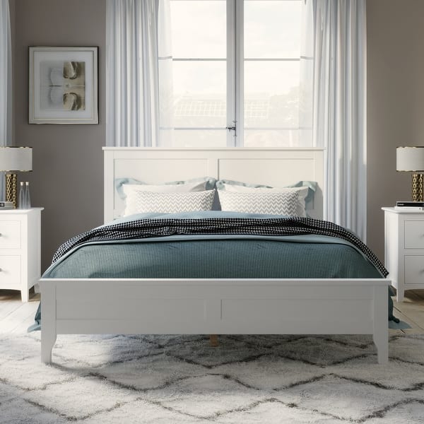 slide 2 of 48, Modern White Solid Wood Queen Platform Bed White - Full