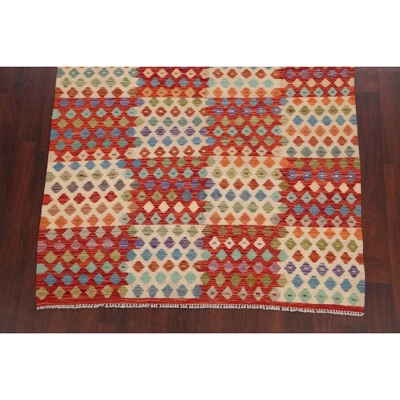 Geometric Kilim Oriental Home Decor Area Rug Wool Flat-weave Carpet - 5'2" x 6'5"