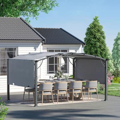 Aluminum Outdoor Pergola with Slightly Arched Canopy and Retractable Shade