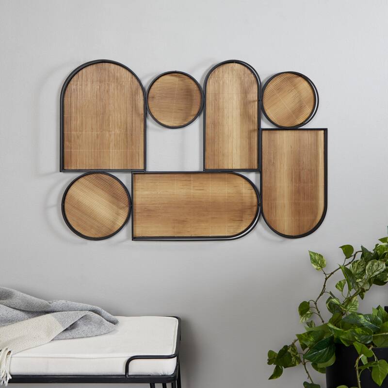Bamboo Wood Geometric Shapes Wall Decor with Slatted Wood Design - Brown - Roche River Decor