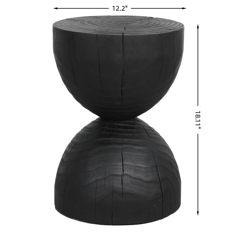 Solid Mango Wood Side End Table in Black, 17.7 inch Round Contemporary Wooden Accent Table, Small Round Plant Stand