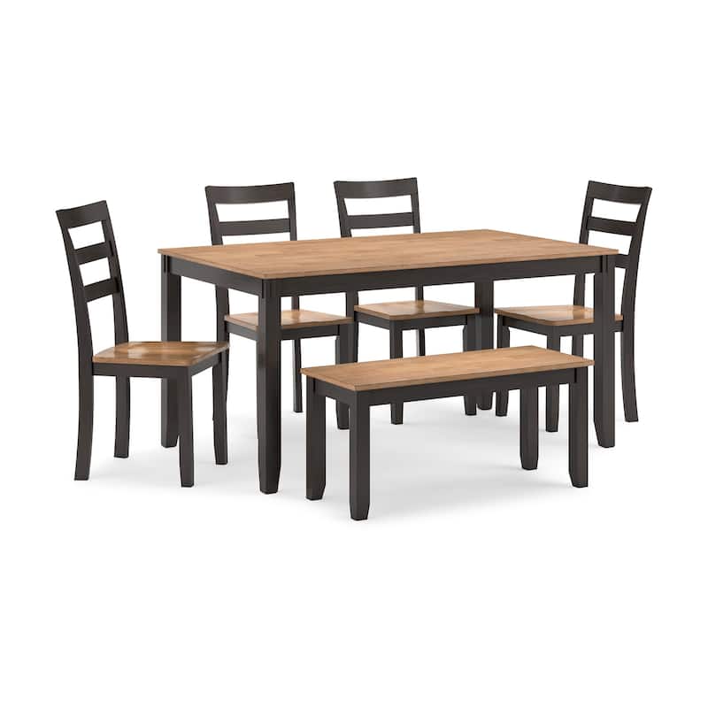Gasy Dining Table Set with 4 Ladderback Chairs and 1 Bench, Dark Brown