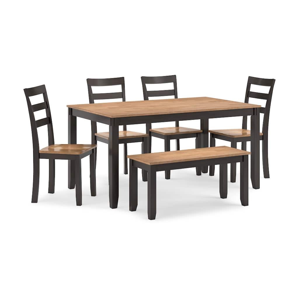 Gasy Dining Table Set with 4 Ladderback Chairs and 1 Bench, Dark Brown