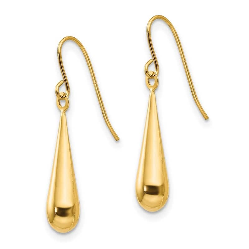 14k Yellow Gold Teardrop French-wire Earrings - White