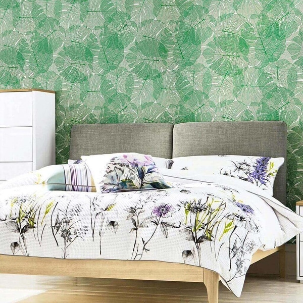 White and Green Botanical Floral Peel and Stick Removable Wallpaper