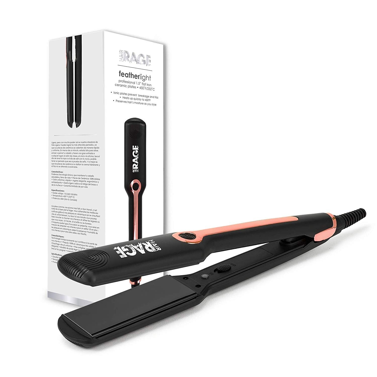 Shop Hair Rage Feather Ultra Light 1 5 Inch Ceramic Ionic Infrared Flat Irons Black Rose Gold Overstock 29330148