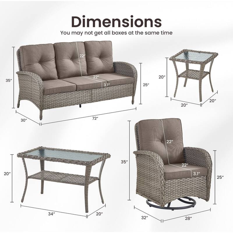 Gymojoy 5-Piece Outdoor Wicker Patio Furniture with 3 Seat Sofa & Swivel Chair, Coversation Set with Water Resistant Cushions