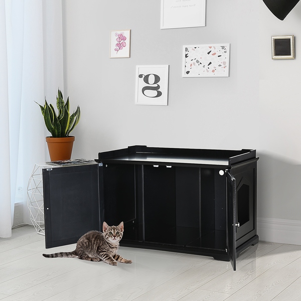 PawHut 37.5 Wooden Covered Mess Free Cat Litter Box End Table Hideaway Cabinet With Storage Bed Bath Beyond 29844758