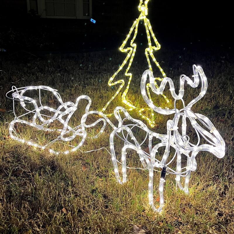 Reindeer Motif Light Outdoor Christmas Decoration Waterproof 192 LEDs Festive Holiday Yard Lights Easy Tool-Free Installation