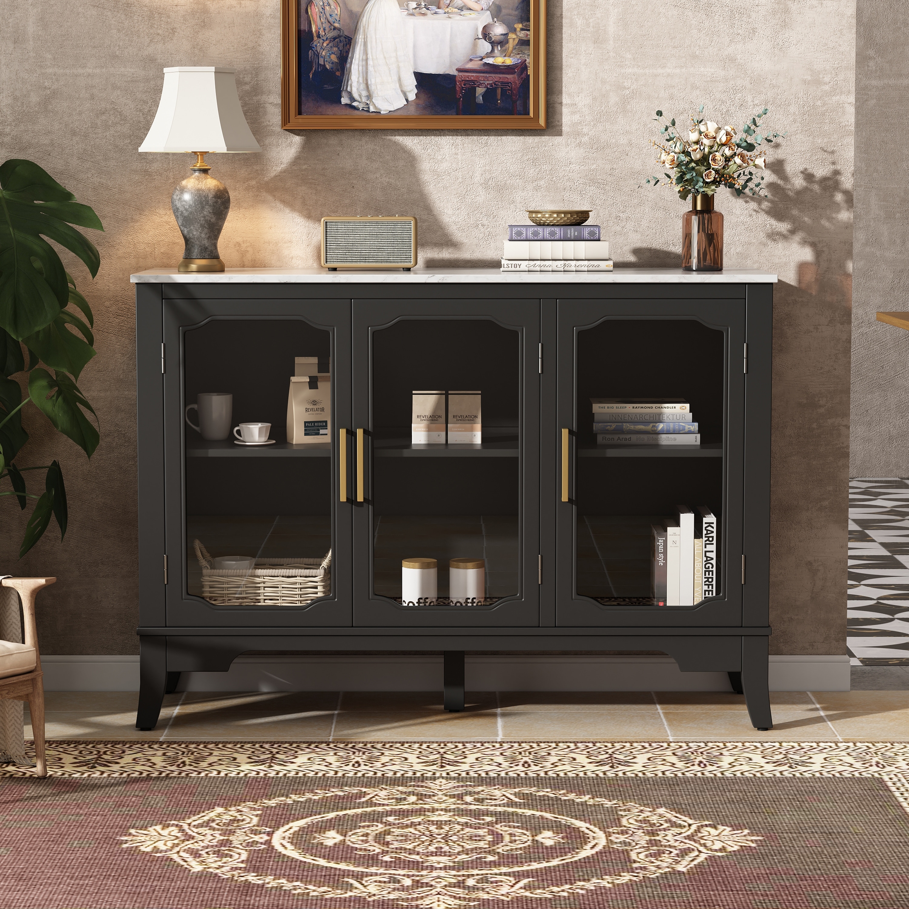47.9'' Storage cabinet, large storage space, 3 doors to the living and dining room - MDF