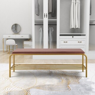 Velvet Upholstered Shoe Rack Storage Bench, Rectangular Tufted Entryway ...