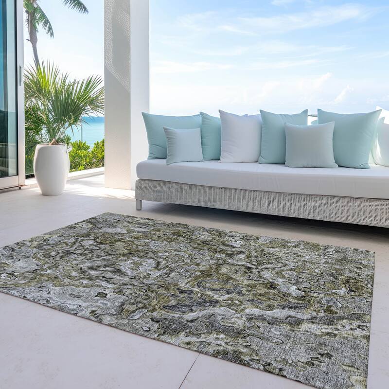 Machine Washable Indoor/ Outdoor Chantille Abstract Modern Rug - Brown - 5' x 7'6"