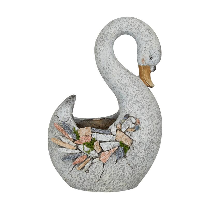 Gray Fiberglass Indoor Outdoor Planter with Stone Mosaic Design