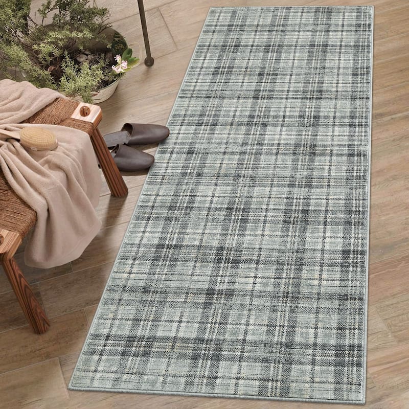 Garvee Earthy Plaid Soft Low Pile Foldable Area Rug
