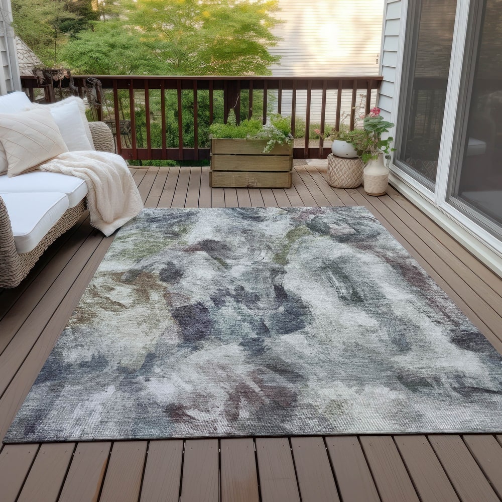 Machine Washable Indoor/Outdoor Modern Brushstrokes Chantille Rug