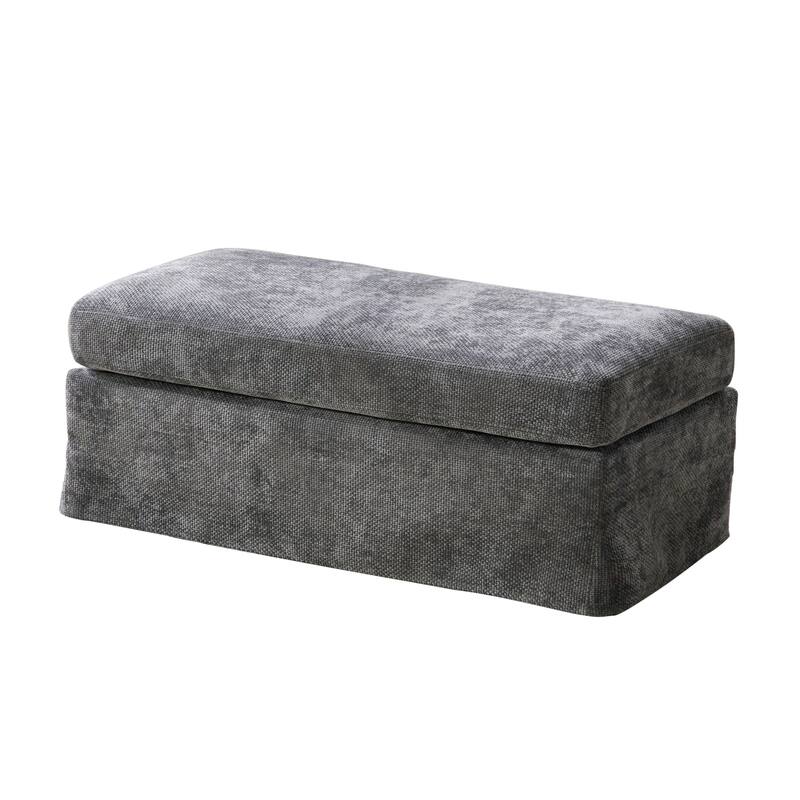 46" Wide Modern Upholstered Chenille Ottoman, Foot Stool Square Footrest with Black Metal Legs for Living Room, Bedroom