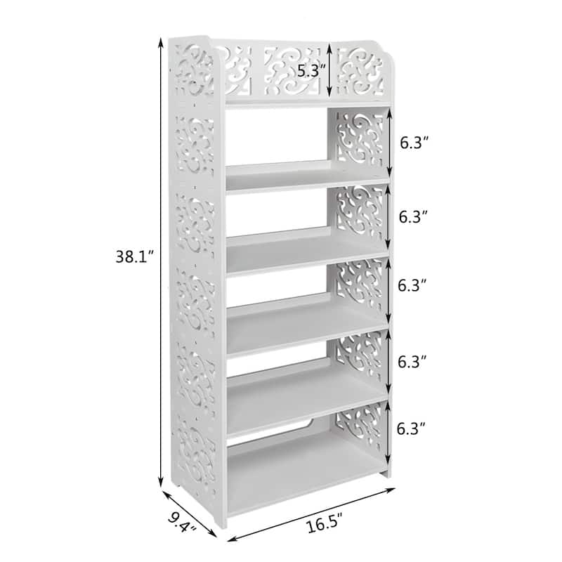 5/6-Tiers Wood-plastic Board Five Tiers Carved Shoe Rack