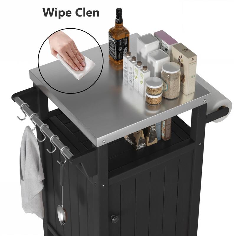 Barbecue/Grill Side Table Trolley, Outdoor Prep Dining Table Serving Cart with 304 Stainless Steel Top-HDPE