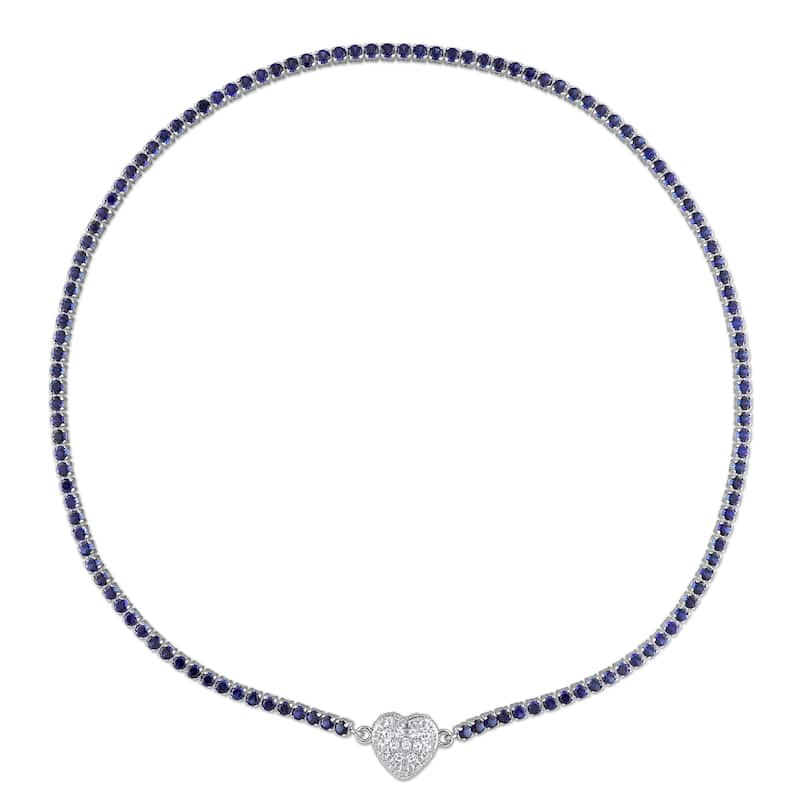 Miadora 23ct TGW Created Blue Sapphire Created White Sapphire Necklace Bracelet Set in Sterling Silver
