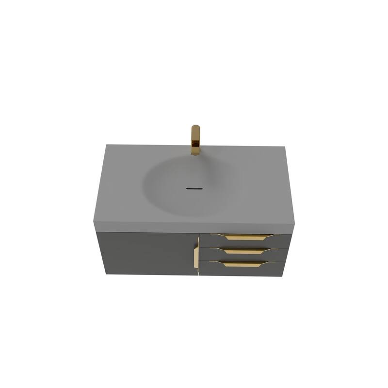 Thames 36" Shallow Basin Wall Mounted Bathroom Vanity Set w/ Gray Top