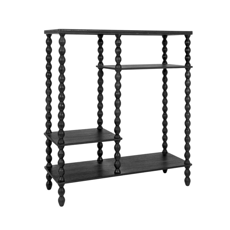 4-Tier Asymmetrical Wood Spindle-Leg Display Shelf Unit - 35.0"L x 13.38"W x 39.63"H - Black