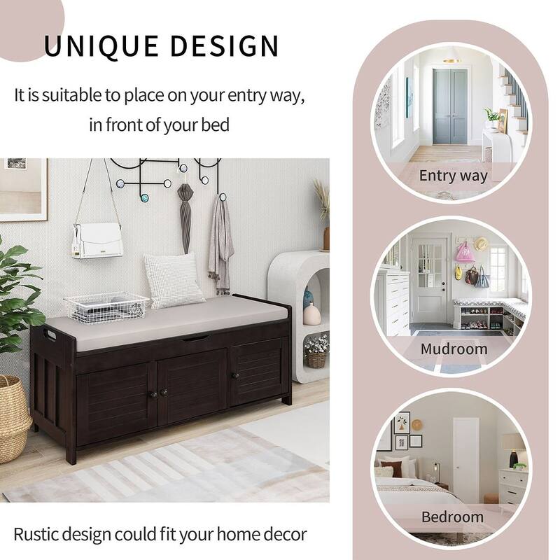 3-drawer Wooden Storage Bench with Cushion