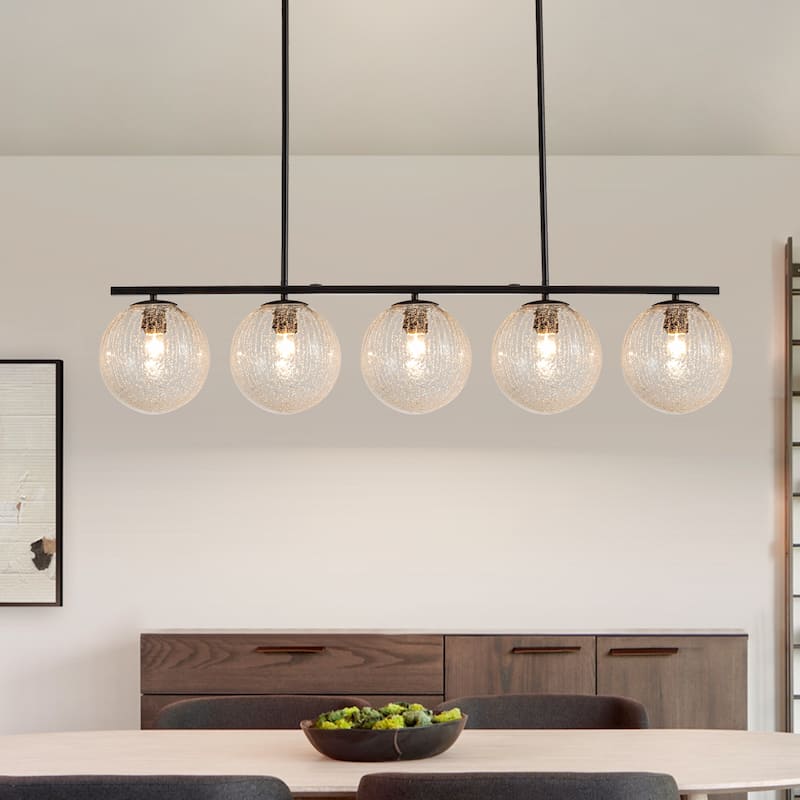 5 - Light 44" Large Globe Chandelier Kitchen Island Linear Pendant Light for Dining Room - Hammered Glass - Oil Rubbed Bronze