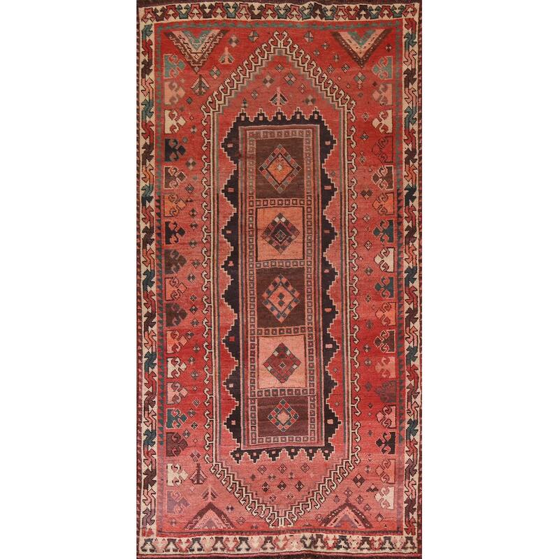 Hand Knotted Oriental 100% Wool Carpet Traditional Tribal Red Qashqai Area Rug - 9' 4'' X 4' 10''