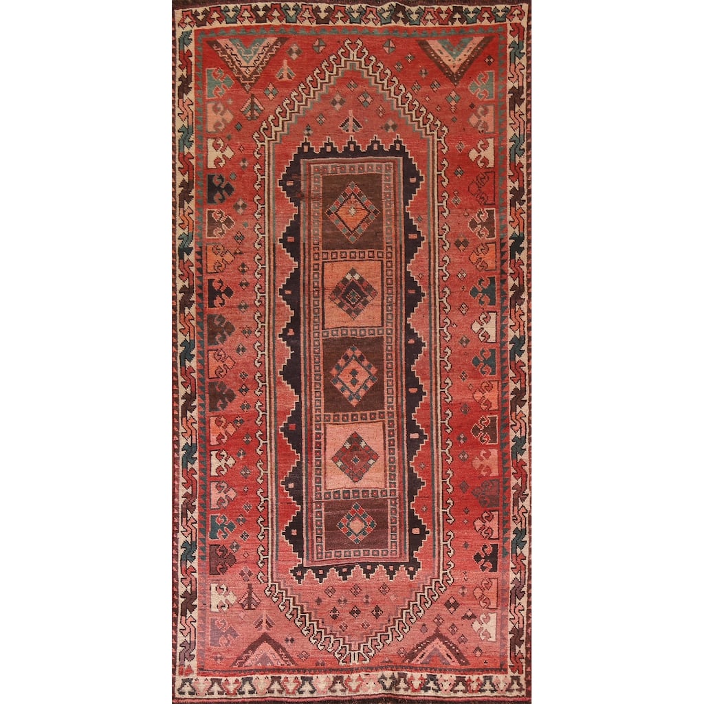 Hand Knotted Oriental 100% Wool Carpet Traditional Tribal Red Qashqai Area Rug - 9' 4'' X 4' 10''