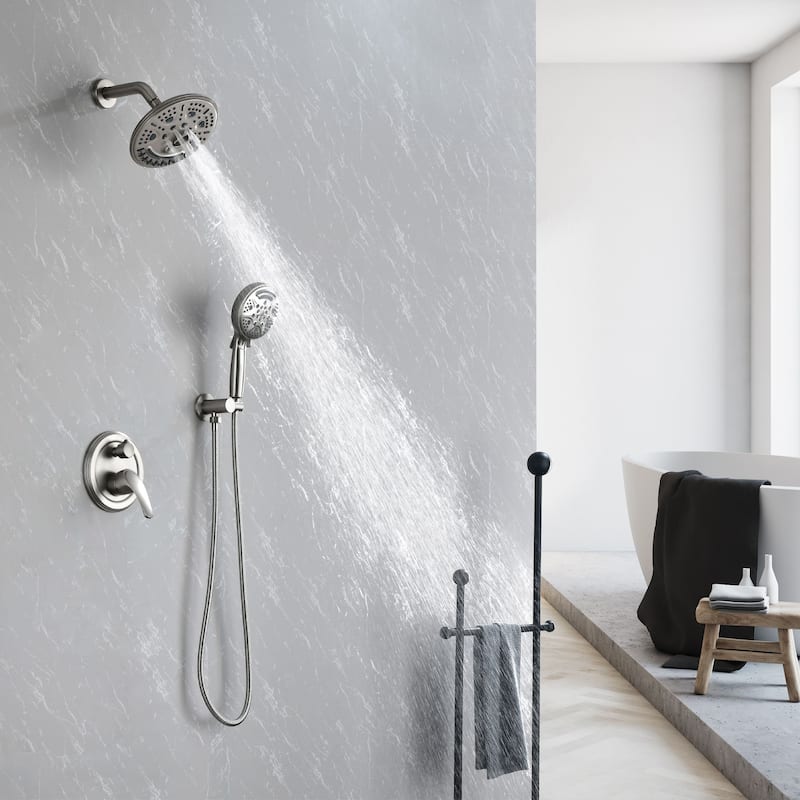 Wall Mount Shower Faucet With Rough-in Valve Complete Shower System With Handheld And 8 Inch Massage Shower Head Combo Kit Set