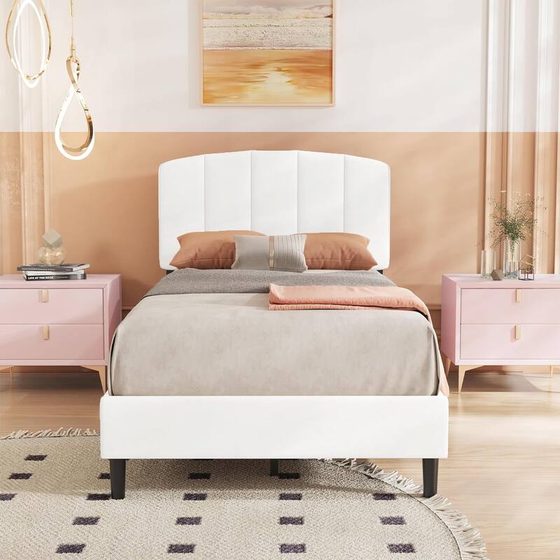 Alazyhome Upholstered Platform Bed Frame with Bedside Cupboard
