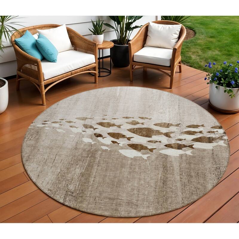 HomeRoots Nautical Transitional Rectangle Outdoor Rug - 8' Round