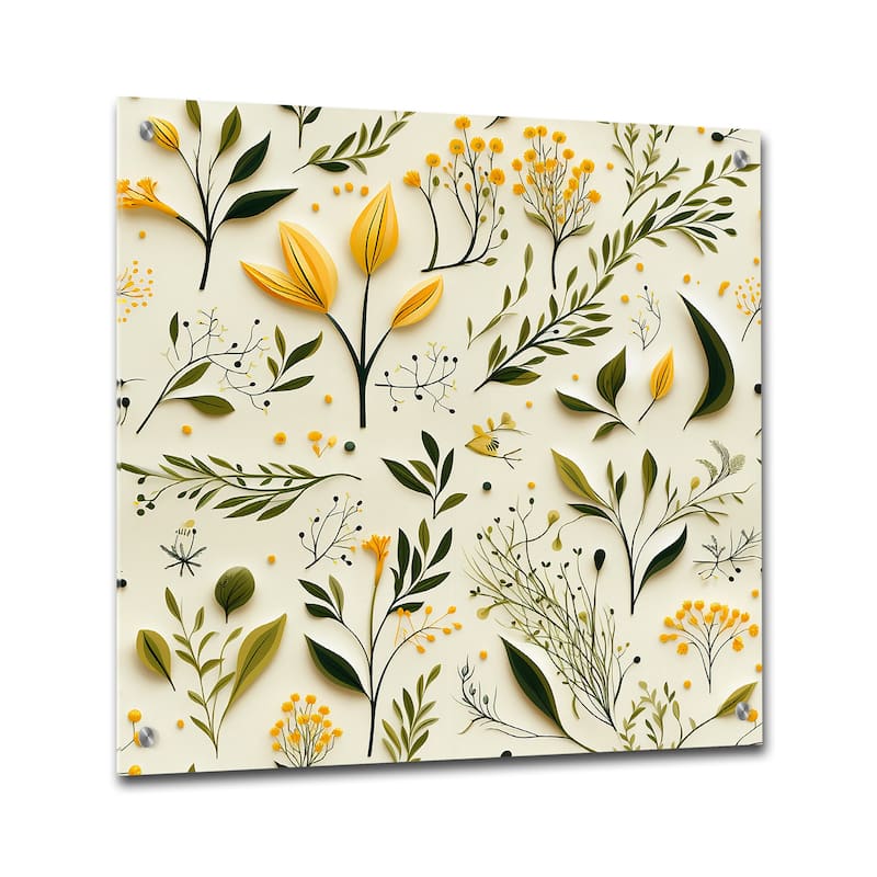 Designart "Yellow And Green Floral Simplicity" Floral Gloss Wall Decor - Traditional Acrylic Wall Art For Dinning Room