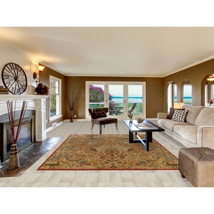 Light Brown Animals Ziegler Oriental Area Rug Hand-Knotted Wool Carpet - 7'9" x 9'8"
